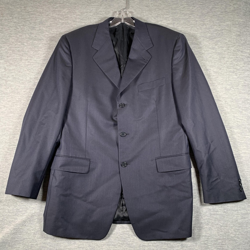 Canali Suit Jacket Mens 50 Blue Wool Silk 3‎ Button Blazer Striped Made In Italy